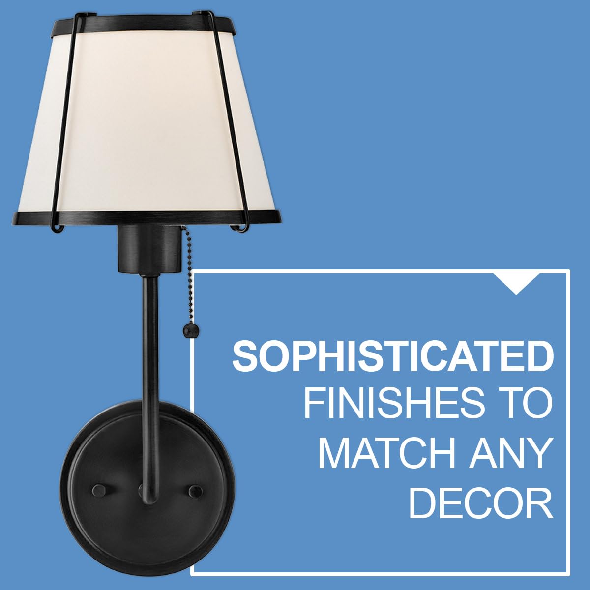 Hinkley Clarke Single Light Wall Sconce, Off-White Linen Tapered Shade, Traditional, On/Off Pull Chain, Black Finish