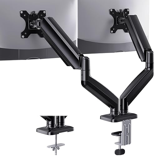 HUANUO Dual Monitor Mount, Mounts 2 Screens Up to 32 Inch, Holds 22 lbs per Arm, Dual Monitor Stand with Excellent Design, Height-Adjustable, Tilt