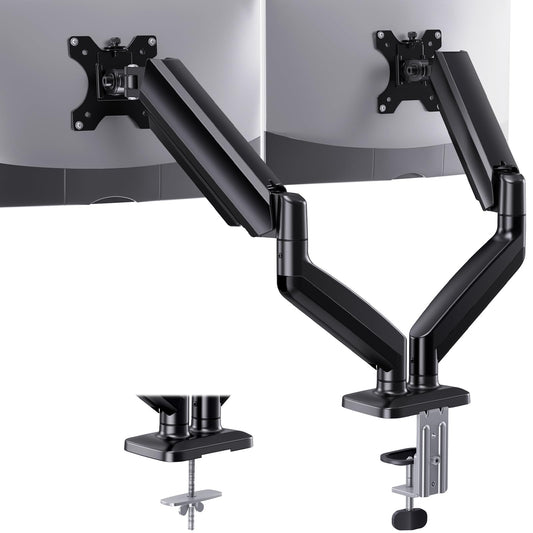HUANUO Dual Monitor Mount, Mounts 2 Screens Up to 32 Inch, Holds 22 lbs per Arm, Dual Monitor Stand with Excellent Design, Height-Adjustable, Tilt