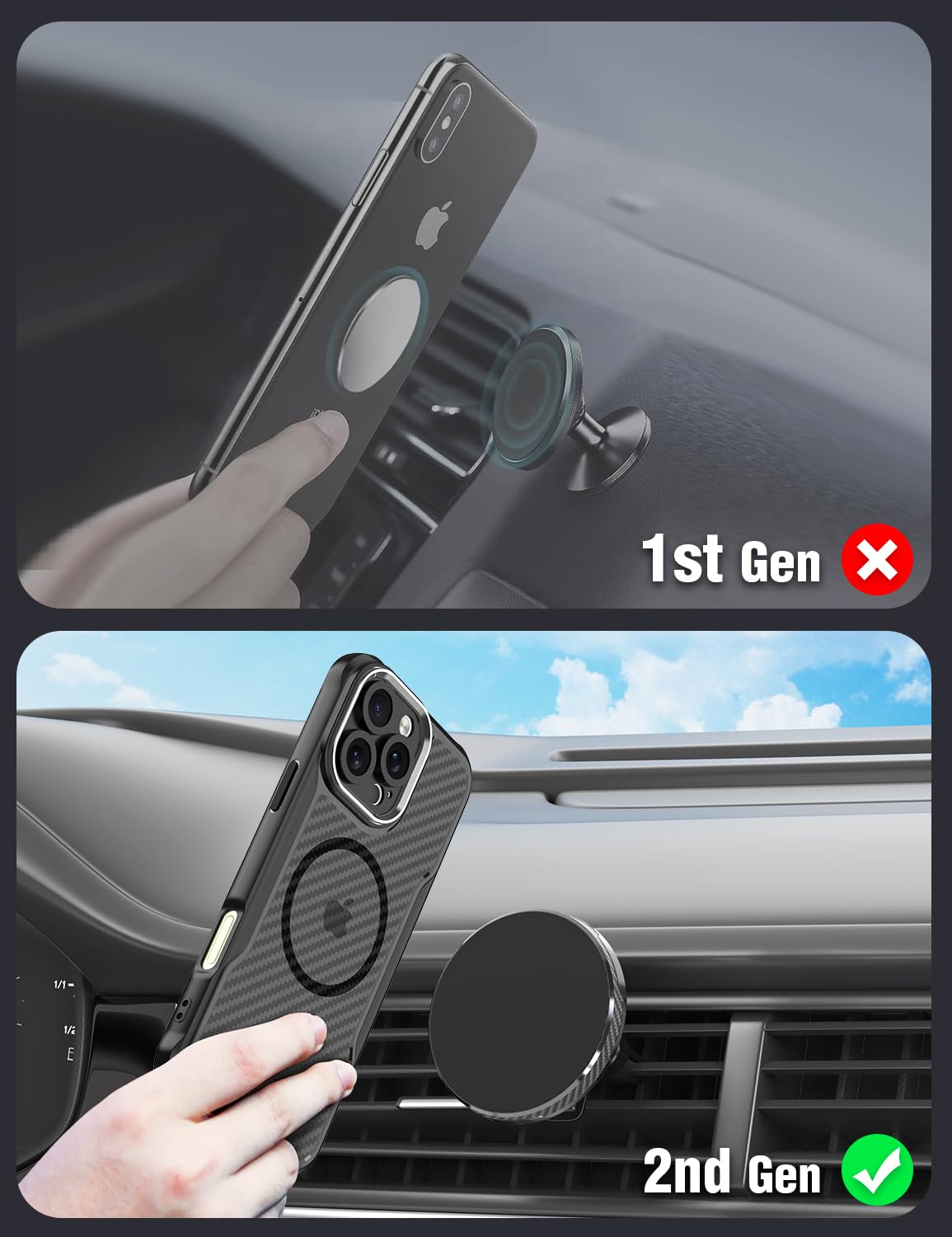 akdesgang Car Mount, [Perfect for Travel] [Quick Install] Ultra Magnetic Mag Safe Car Phone Holder Vent, Car Accessories Fit for iPhone 16 Pro Plus