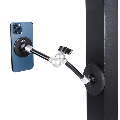 Dual Magnetic Phone Holder for Magsafe, Heavy Duty Phone Mount with 10" Long Magic Arm for Gym/Truck/Tractor/Forklift/Boat, Compatible with iPhone 16