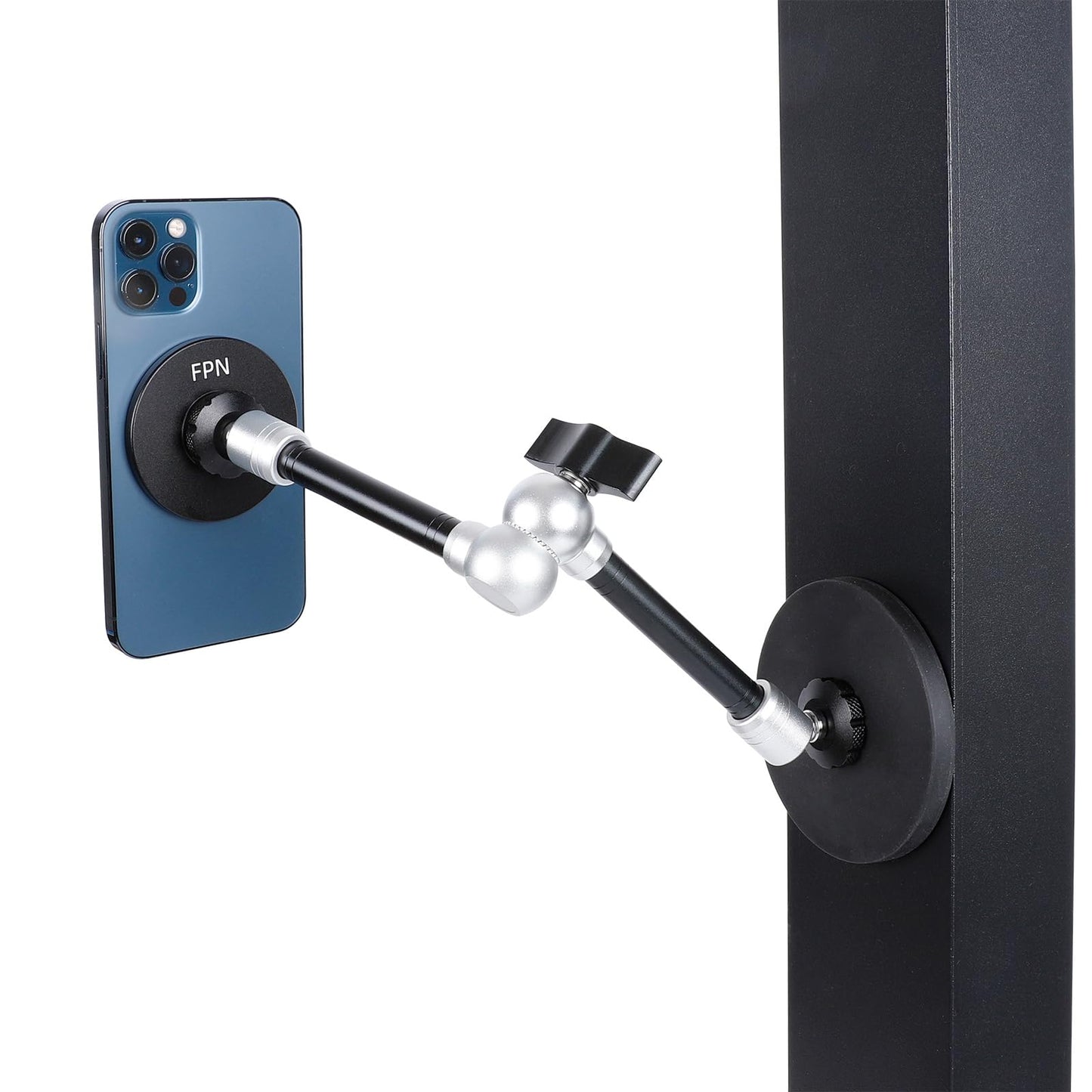 Dual Magnetic Phone Holder for Magsafe, Heavy Duty Phone Mount with 10" Long Magic Arm for Gym/Truck/Tractor/Forklift/Boat, Compatible with iPhone 16