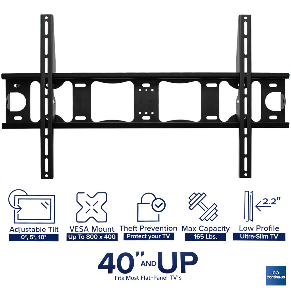 TV Wall Mount Low Profile for 40 inch TVs + Up | Continu.us CTM-5000 Tilting Television Wall Mount Bracket. Eliminates Screen Glare - Easy to Install