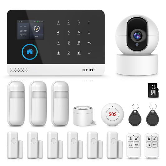 PGST Home Security Systems with HD Camera and 32GB Memory Card,Wireless 4G GSM Home Alarm System,120dB Siren,Motion Sensors,Tuya App Remote Control