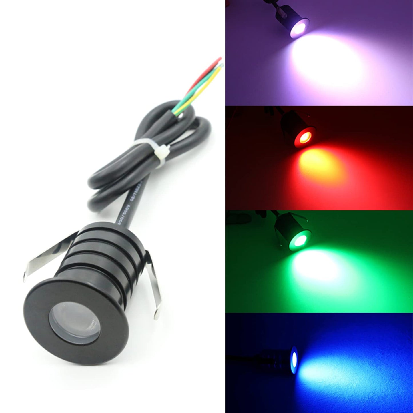 YASHIDA Black Waterproof RGB Recessed LED Deck Step Lights with Protecting Shell, in Ground Outdoor Landscape Lighting IP67,12 24V Low Voltage