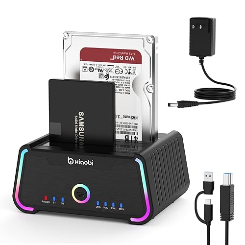Xiaobi Hard Drive Docking Station , USB C Dual Bay Dock for 2.5/3.5" SATA HDD SSD, Hard Drive Reader Up to 5Gbps, Support UASP Offline Clone Function
