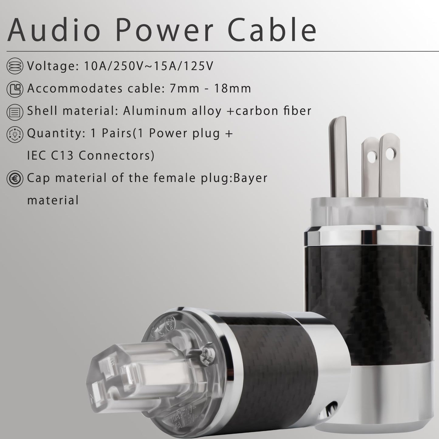 Monosaudio Audiophile Power Plug Black Carbon Fiber Transparent 10A/250V 15A/125V Audio Power Connector Brass IEC320 C13 Connector for DIY Audiophile