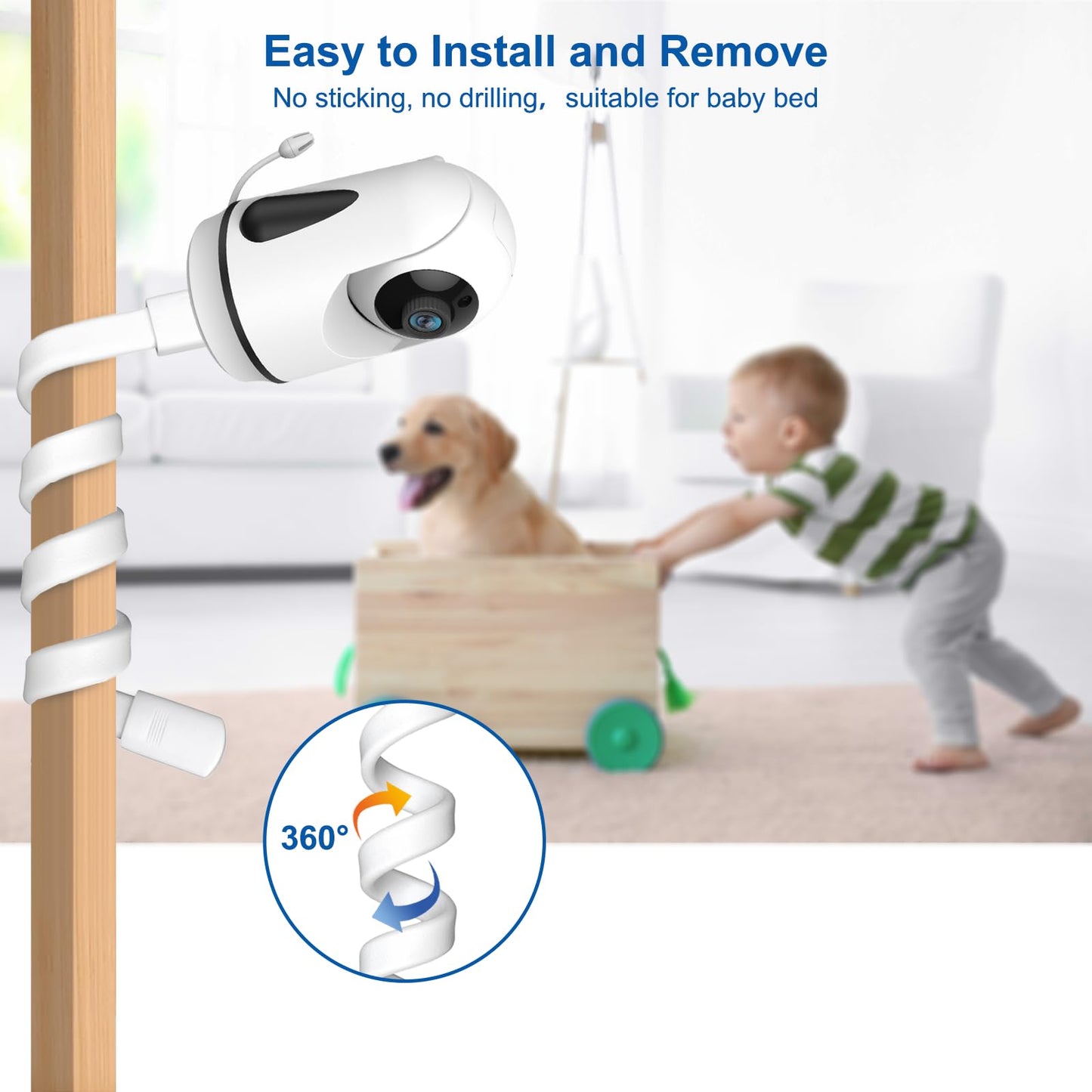 HelloBaby Flexible Baby Camera Mount Monitor Stand Baby Monitor Holder Attaches to Crib Cot Shelves or Furniture (White)(Baby Monitor not Included)