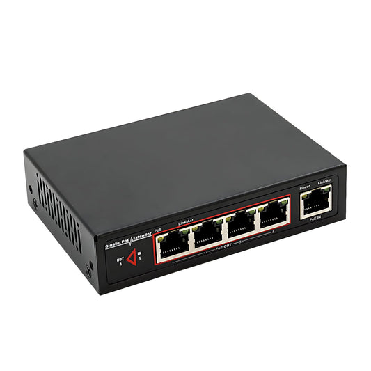 PoE Extender Switch with Gigabit Speeds, 48V 60W PoE++ (802.3bt) Input & 4 PoE Outputs, IEEE 802.3af/at/bt, 6KV Surge Protection, No External Power