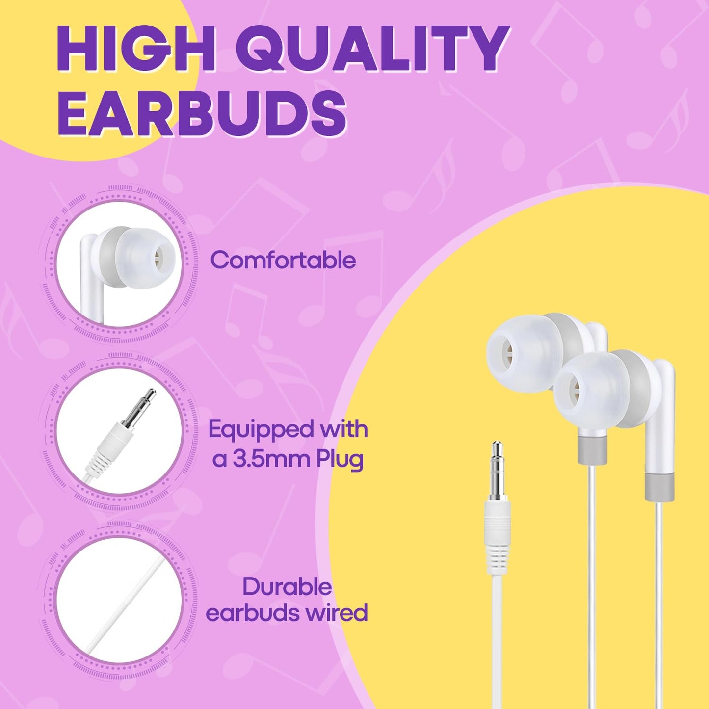 Yoley 200 Packs Classroom Earbuds Bulk Headphones for Kids School Students Children, Wholesale Class Set Durable Earphones, Individually Bagged (200