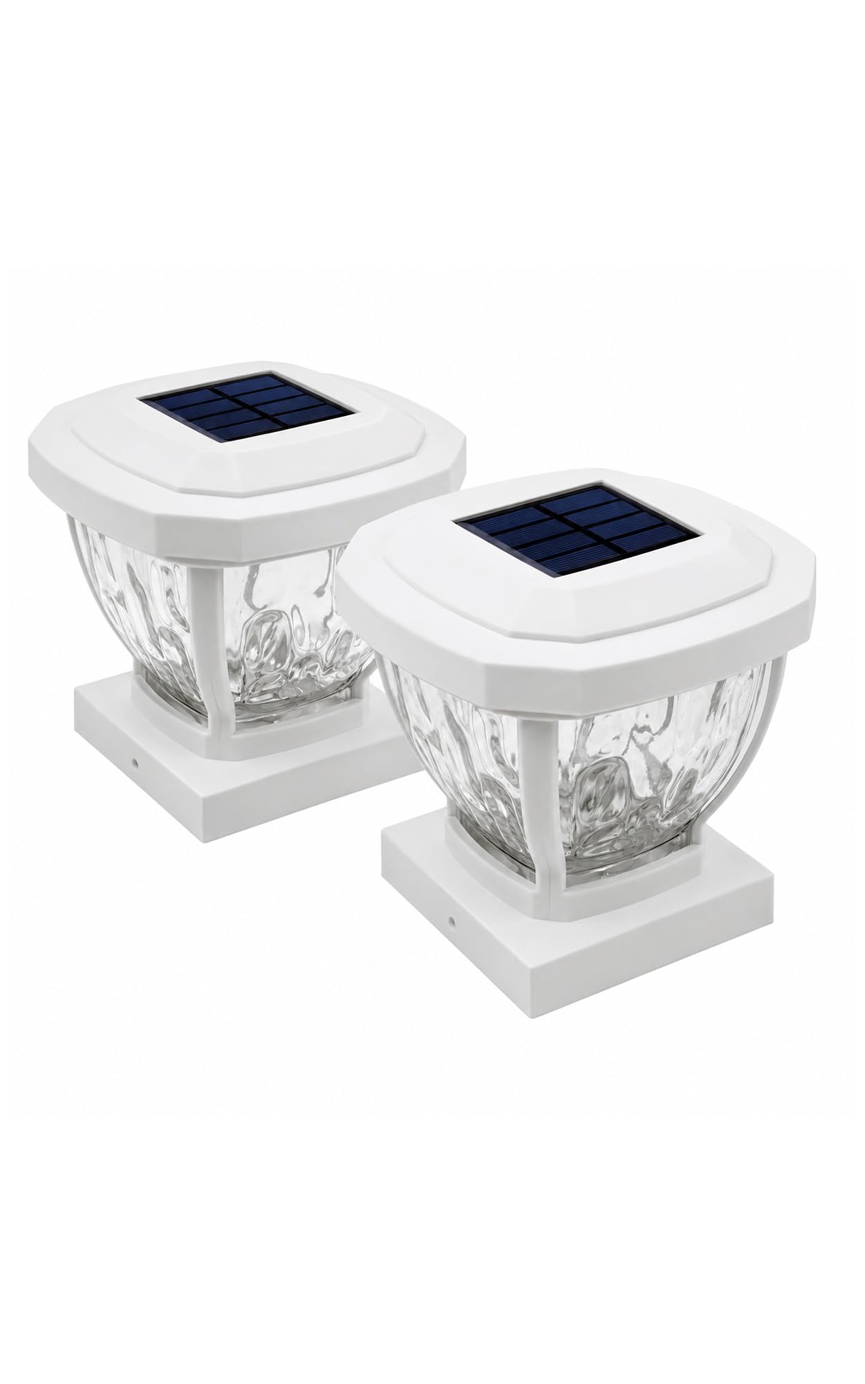 Home Zone Security Solar Post Cap Lights - Decorative Glass LED Outdoor 4x4 (3.5 x 3.5 in.) Post Lights, White (2-Pack)