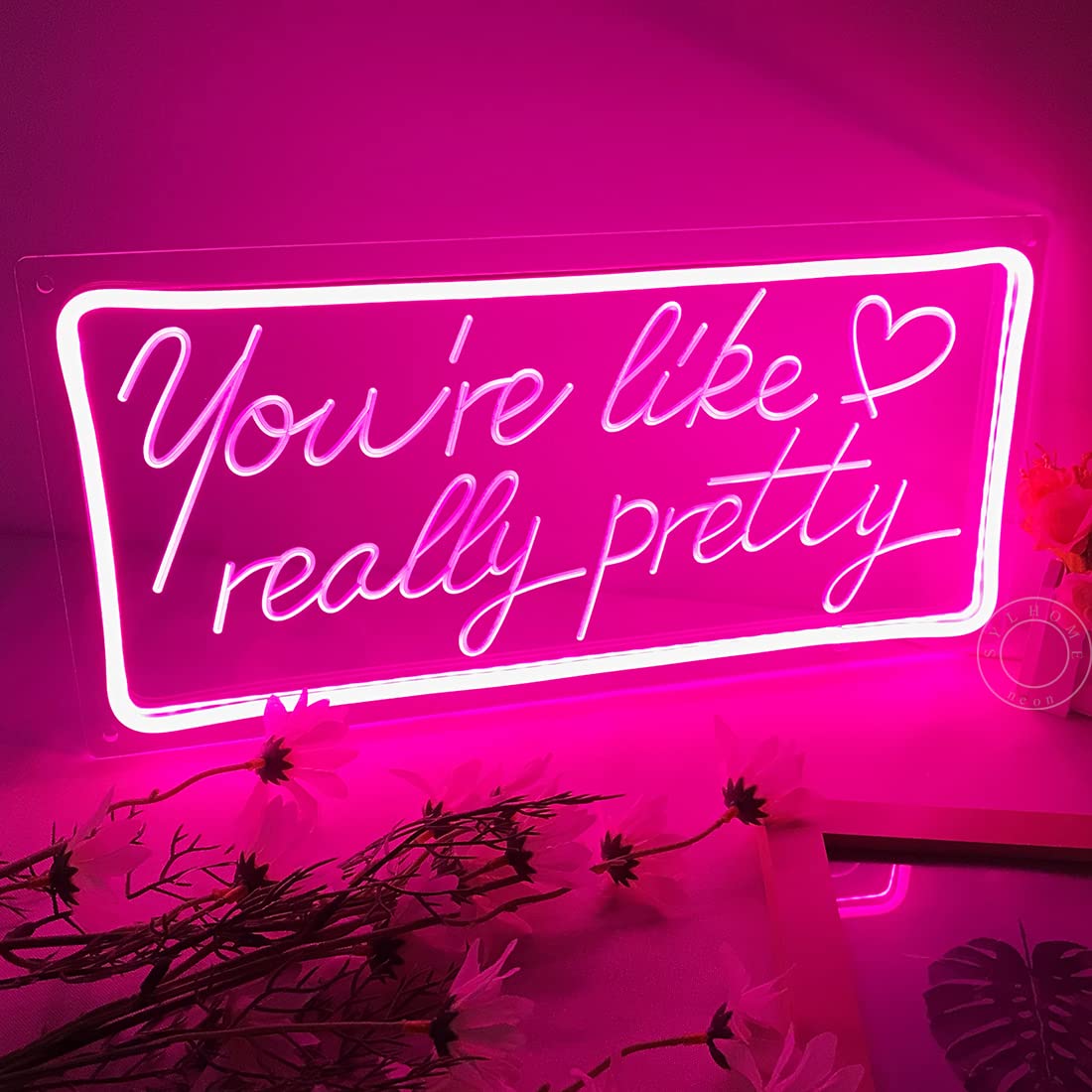 SYLHOME Pink You're Like Really Pretty Led Neon Light Sign USB Gorgeous Girls Bedroom Kids Room Wall Decor Sign Wedding Birthday Party Salon Bar Decor
