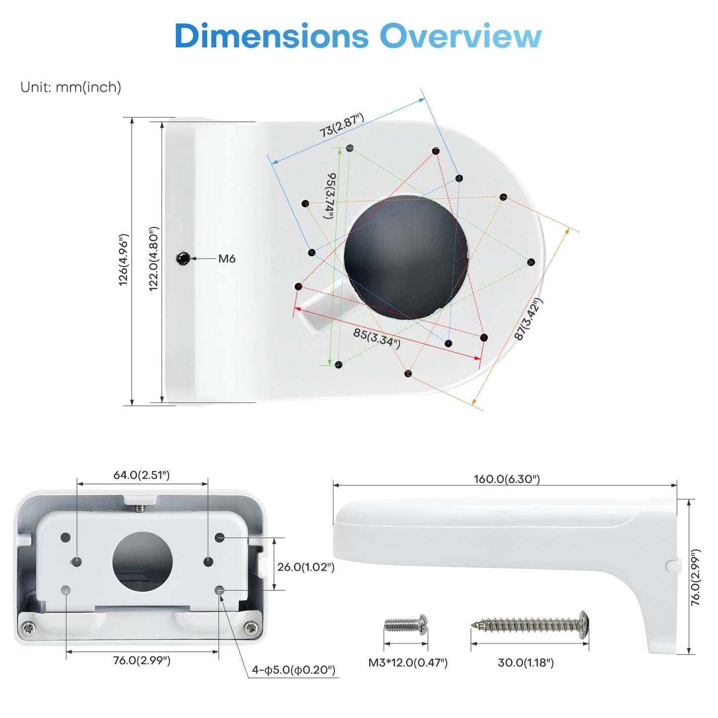 VALUCAM203W Waterproof Aluminum Wall Mount Bracket for Dome Turret Camera Turret Camera VC-EDI04EG1-IA IPC-HDBW2441E-S IPC-HDBW2841R-ZS