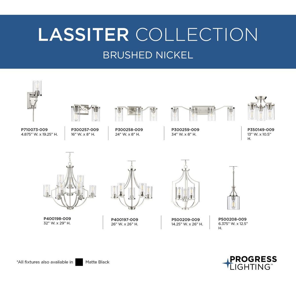 Progress Lighting Lassiter Collection 4-Light Clear Glass Modern Bath Vanity Light Brushed Nickel, 8.00x34.00x34.00