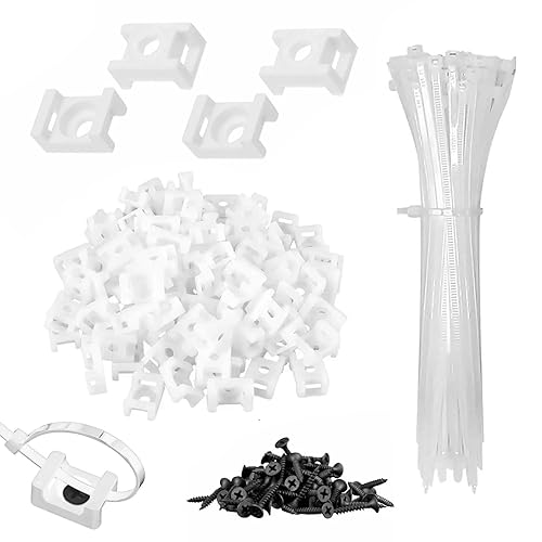 GGFOXLEW 100Pcs Cable Zip Tie Mounts Kit, 0.9in Plastic Zip Ties with Screw Hole, White Zip Tie Anchors, Sturdy Zip Tie Mounting Squares Base