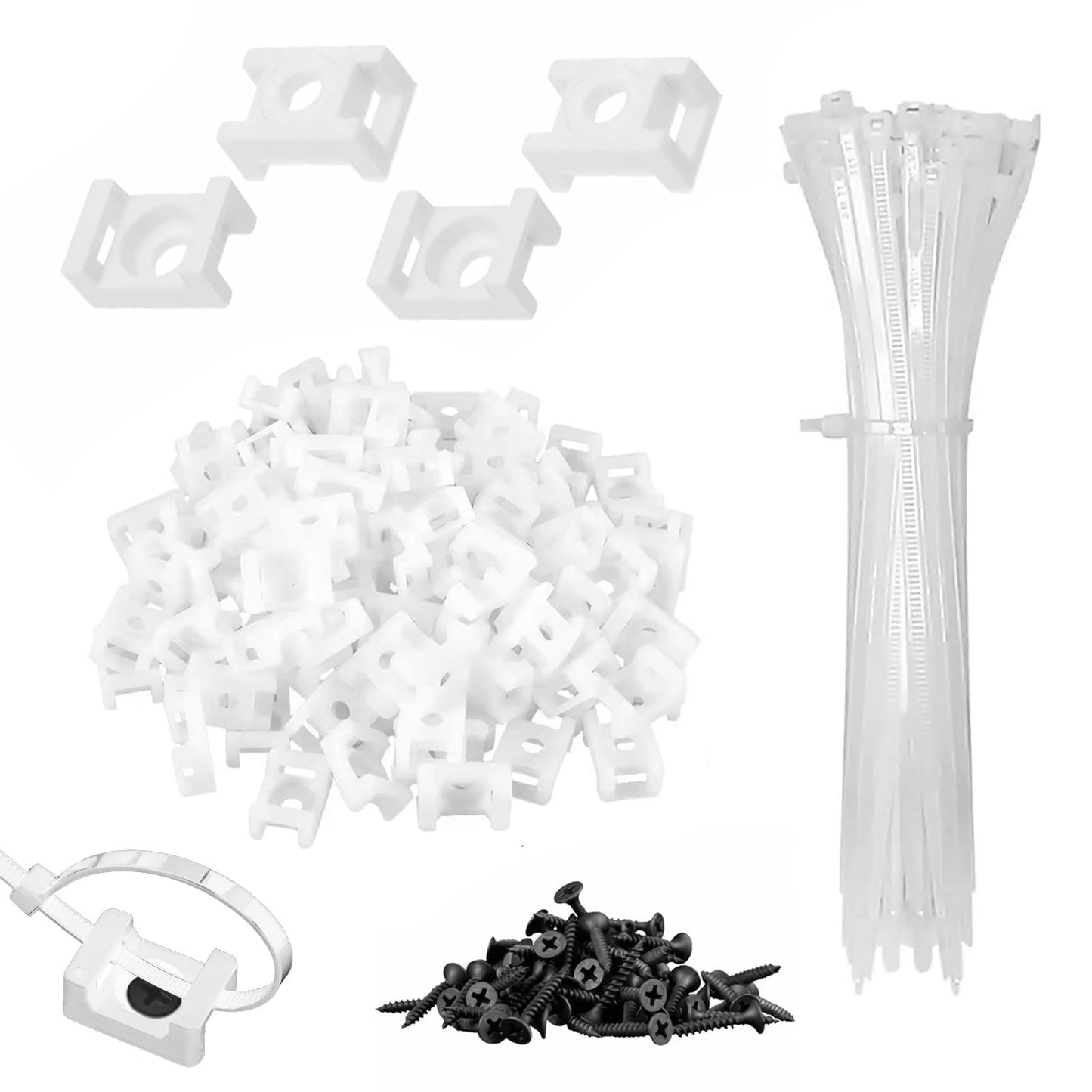 GGFOXLEW 100Pcs Cable Zip Tie Mounts Kit, 0.9in Plastic Zip Ties with Screw Hole, White Zip Tie Anchors, Sturdy Zip Tie Mounting Squares Base