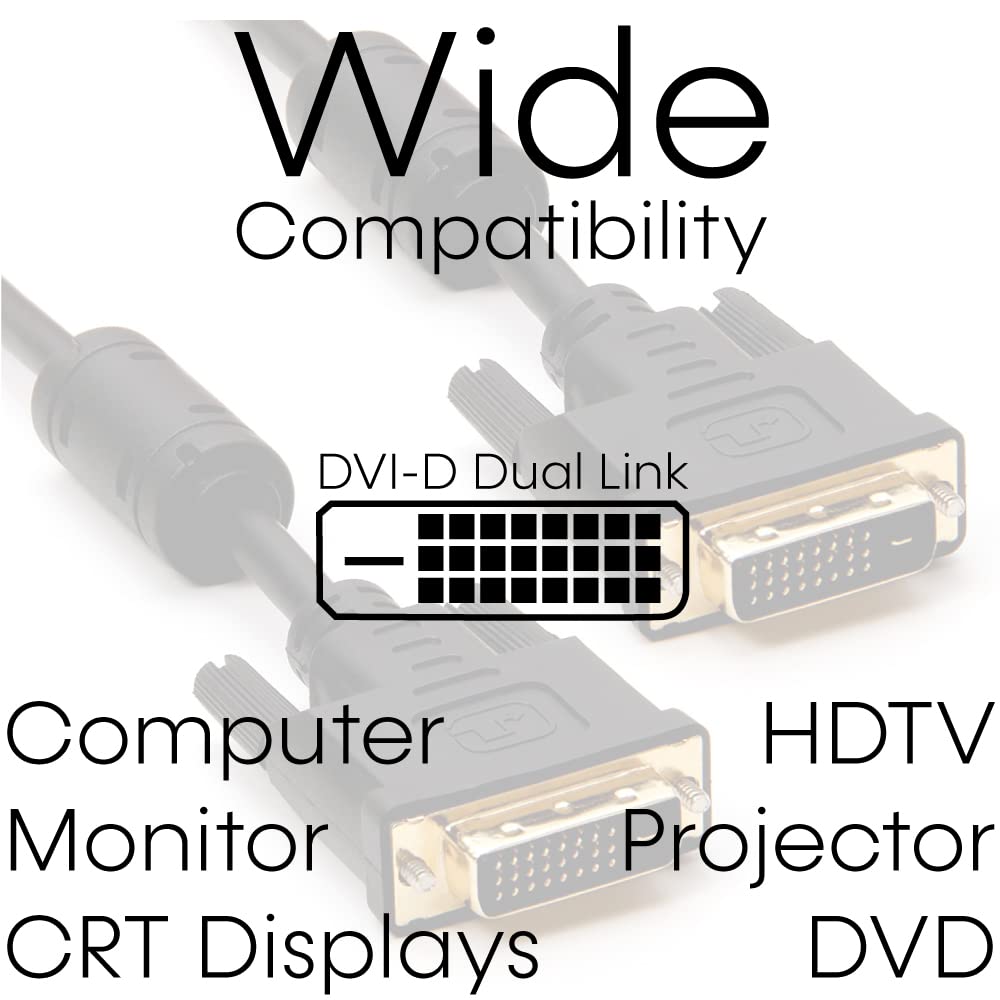 Cmple - DVI Cable 50ft, DVI to DVI Dual Link Monitor Cable Digital (24+1) Male DVI Cable for Gaming PC, Laptop, Projector, DVD, Monitor - Black