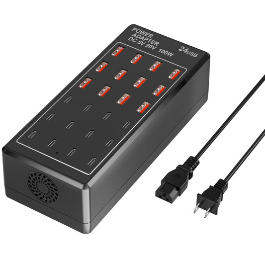 USB Charging Station Block, USB C Charger Station 24-Port 100W(20A), USB A Charger Block, Fast Charger Desktop Station, Multi-Function Smart Charger