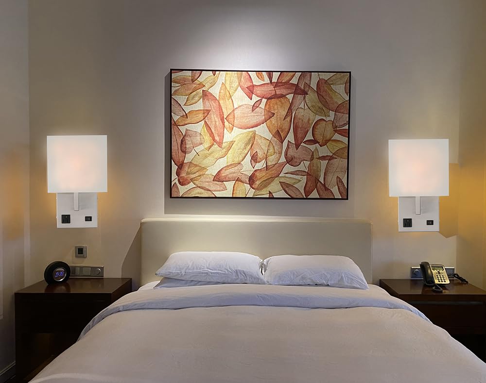 HomeFocus - Bedside Wall Light with Outlet,Wall Lamp,Wall Sconces,Wall Lamp for Bedroom,Living Room,Wall Light for Home and Hotel,Metal,Satin