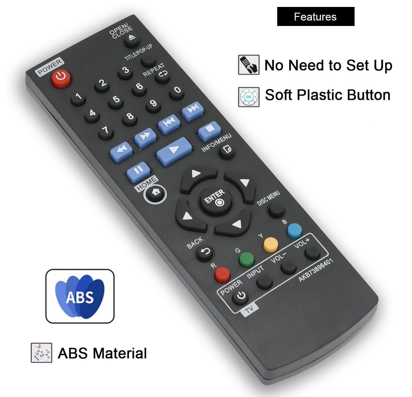 Replacement Remote Control AKB73896401 for LG BP550 BP155 BP135 BP145 BP175 BP255 BP300 BP335W BP340 BP350 BPM25 BPM35 UP870 UP875 Blu Ray DVD Player