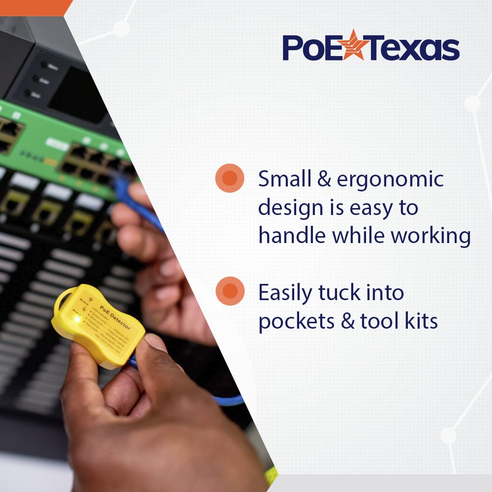 PoE Detector for IEEE 802.3 or Passive PoE - Quickly Identify Power Over Ethernet; Display Indicates Passive or 802.3af/at; 24v, 48v, or 56v; and Mode