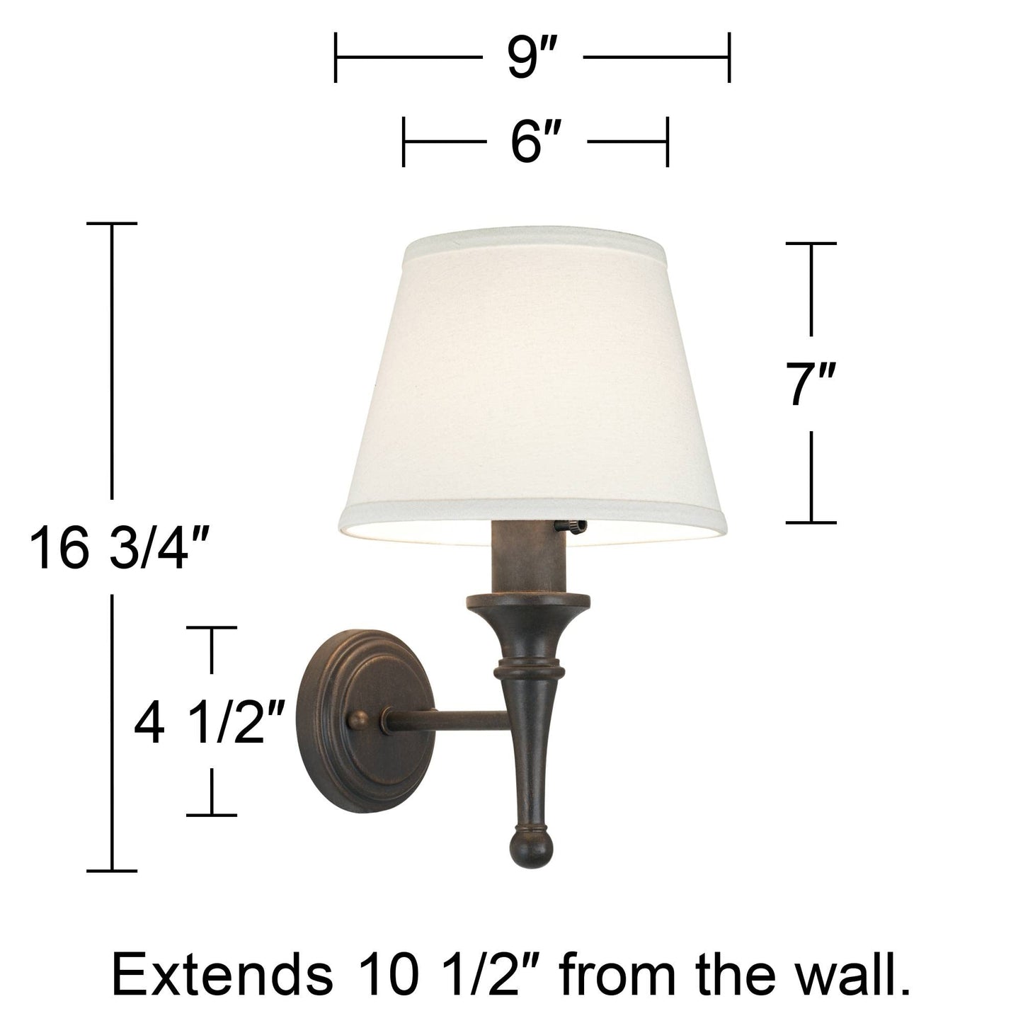 Regency Hill Braidy Farmhouse Rustic Wall Lamp Bronze Metal Plug-in 7" Fixture Ivory Cotton Empire Shade for Bedroom Bedside Bathroom Vanity Living