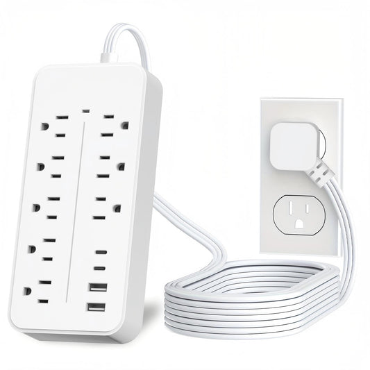 Flat Extension Cord 15 ft, Surge Protector Power Strip with 8 Outlets 4 USB, Flat Plug Outlet Extender, Extension Cord with Multiple Outlets