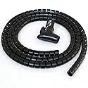 CableWholesale 5ft Split Loom Cable Wrap, Black, 20mm Diameter, Sprial Cable Zip Wrap, Cord Organizer Wraps with Tool