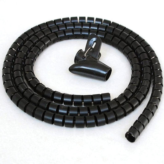 CableWholesale 5ft Split Loom Cable Wrap, Black, 20mm Diameter, Sprial Cable Zip Wrap, Cord Organizer Wraps with Tool