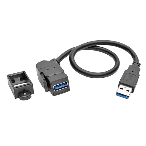 TRIPP LITE USB 3.0 Keystone/Panel Mount Extension Cable (M/F), Angled Connector, Black, 1' (U324-001-KPA-BK)