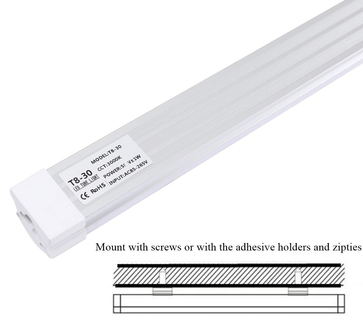 Ledytech 12inch 1200LM LED Under Cabinet Light, T8 Integrated Tube Light Fixture for Utility Shop, Ceiling Lighting with ON/Off Switch Equ 50w Warm