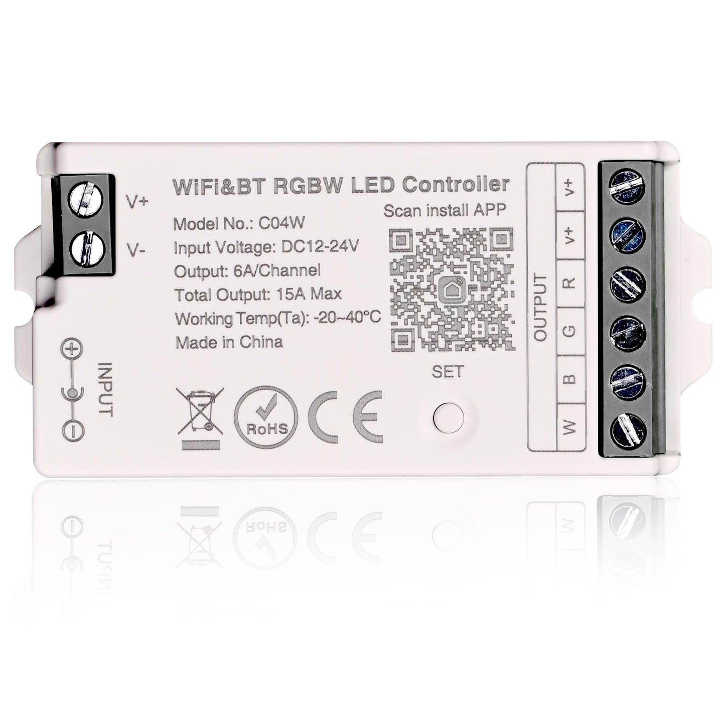 TUNICHX C04W RGBW LED Controller, Tuya WiFi 2.4G RF, 5Pin PWM for SMD FCOB Strip, APP & Voice Control, Compatible with Alexa Google Home, Compatible