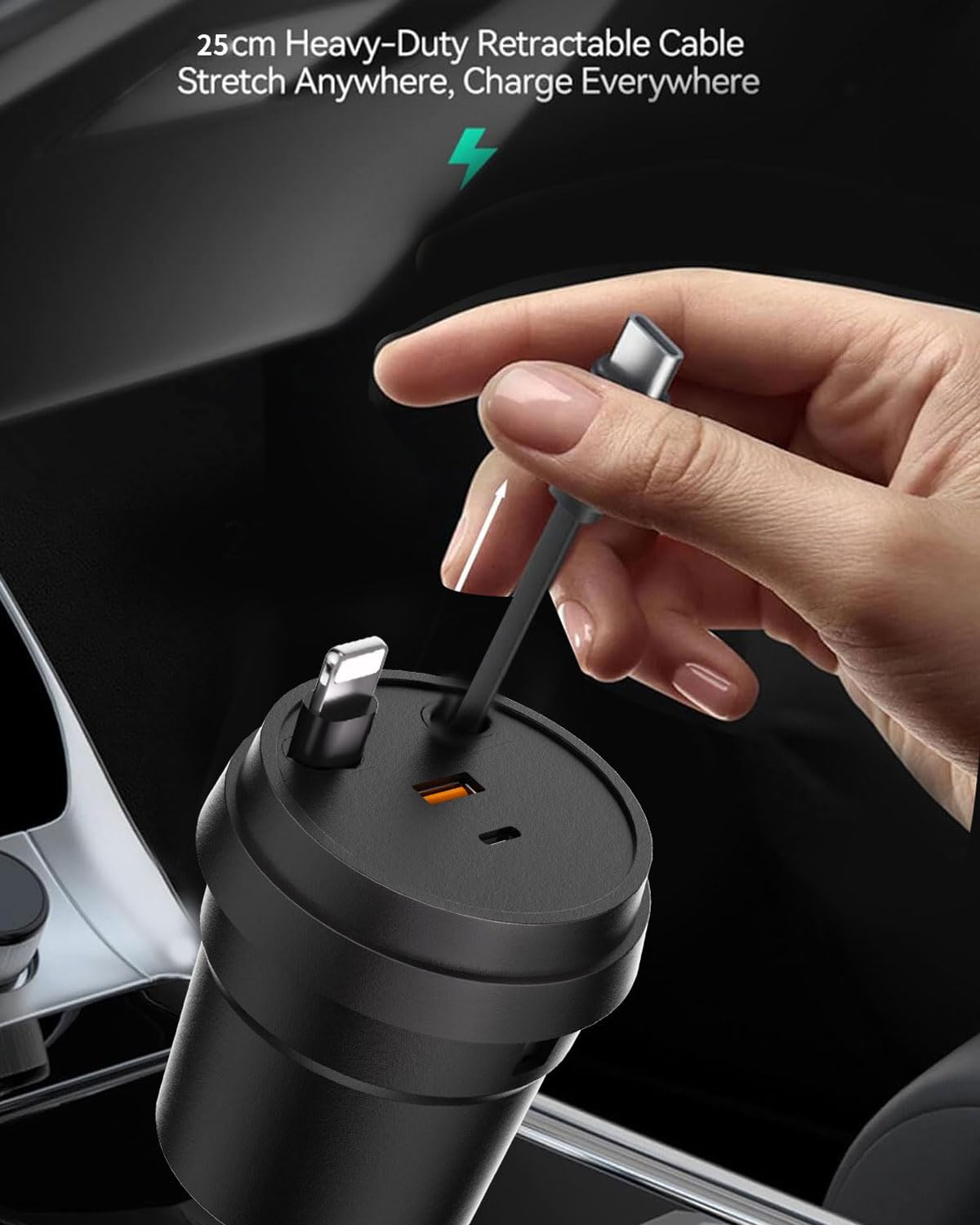 i Phone 17 16 Retractable Car Charger,Cars Adapter USB C Fast Charger,4 in 1 Car Accessories?Christmas for Gifts for Men Women,Compatible with iPhone