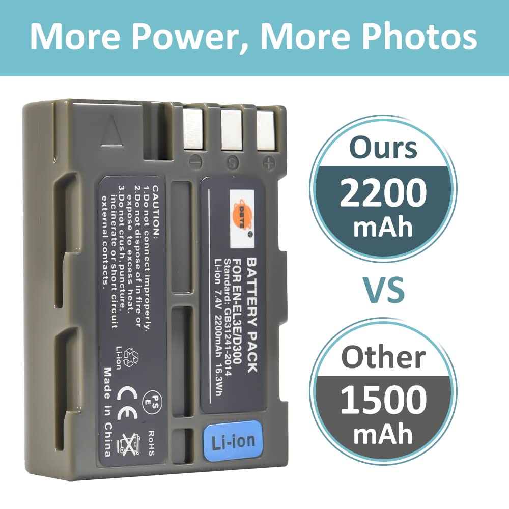 DSTE 2 x EN-EL3E Battery + Dual USB Charger Compatible with Nikon D70 D70S D80 D90 D100 D200 D300 D300S D700 Digital Camera