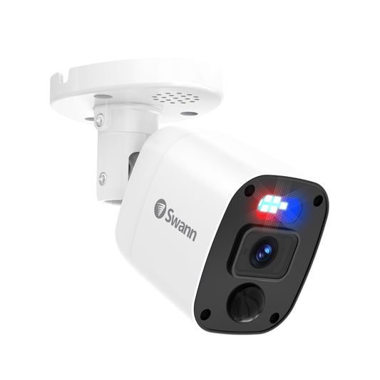 Swann Add-On DVR Flashing Light Bullet Camera with Sensor Spotlight, 4K UHD Video, Indoor or Outdoor Design, Dusk to Dawn Color Night Vision Plus True