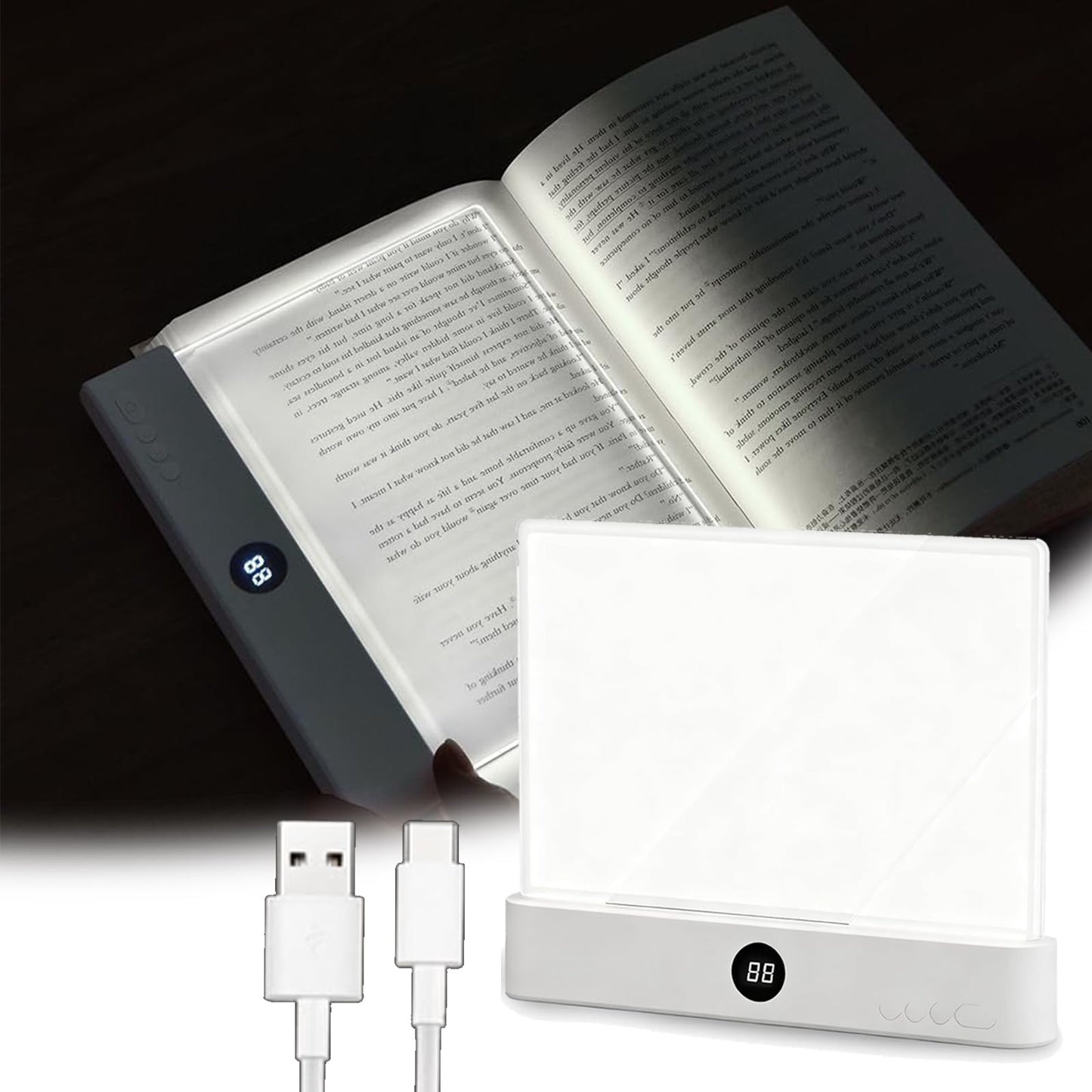xolvun Smart Reading Light, 2026 Upgrade Rechargeable Clear LED Flat Book Light with 3 Colors & Timer, Book Page Light with Brightness Adjustment