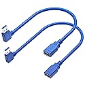 USB 3.0 Extension Cable 1FT 2 Pack 90 Degree Left & Right Angle USB Adapter Male to Female Short USB3 Cables Up & Down for Laptop TV USB Disk Mouse