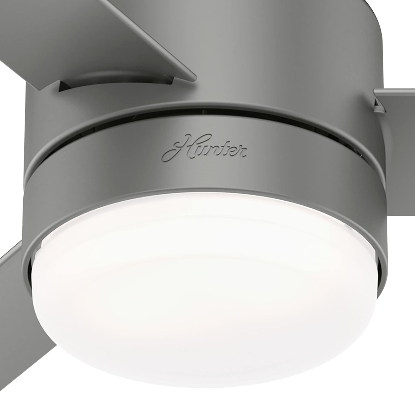 Hunter Fan 44 inch Low Profile Matte Silver Outdoor Ceiling Fan with LED Light Kit and Remote Control (Renewed)