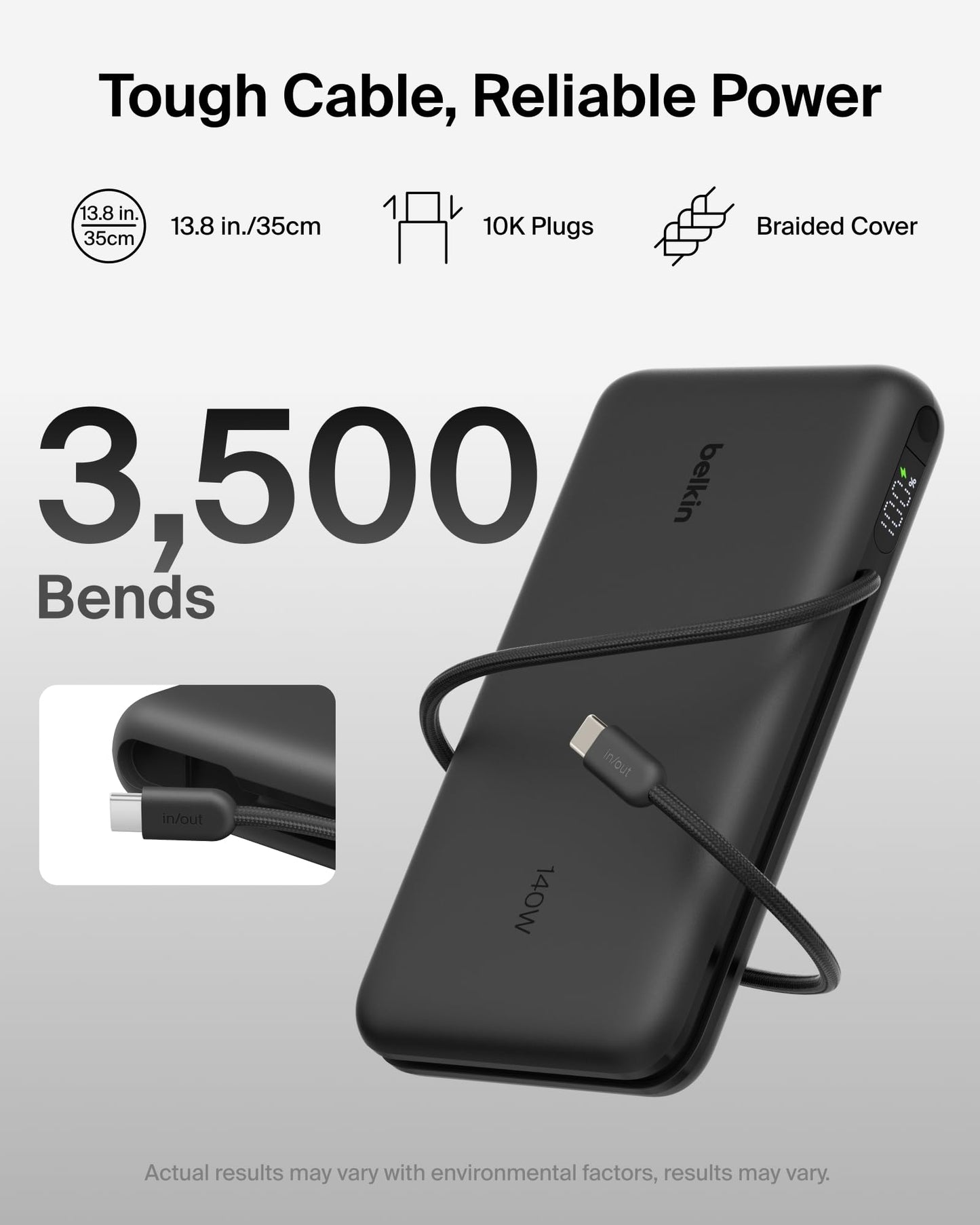 Belkin Portable Charger 25K, Power Bank with Integrated USB C Cable, 158W - Fast Charging Laptop Portable Battery Pack for MacBook Pro 14, iPhone 17