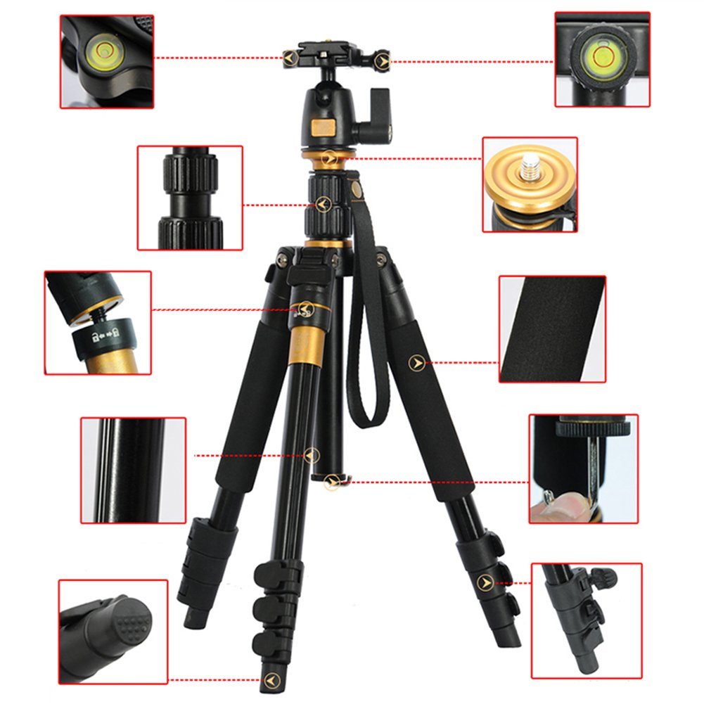QZSD Q-555 Portable Magnesium Aluminium Tripod Monopod with Ball Head and Pocket for DSLR Camera and Camcorder