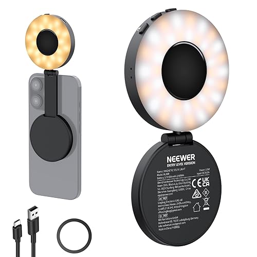 NEEWER ENTRY LEVEL VERSION Magnetic Selfie Light Compatible with MagSafe iPhone, 4 Mode CRI95+ 914lx 1.5W Plastic Folding Small LED Phone Fill Ring