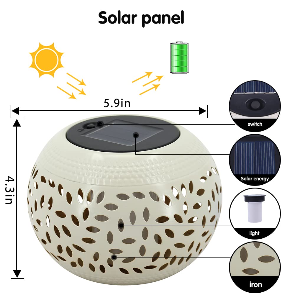 Solar Table Lantern Outdoor Waterproof- Dancing Flickering Flame Solar Powered LED Light,White Metal Desktop Decorative Lamp for Gifts for Women