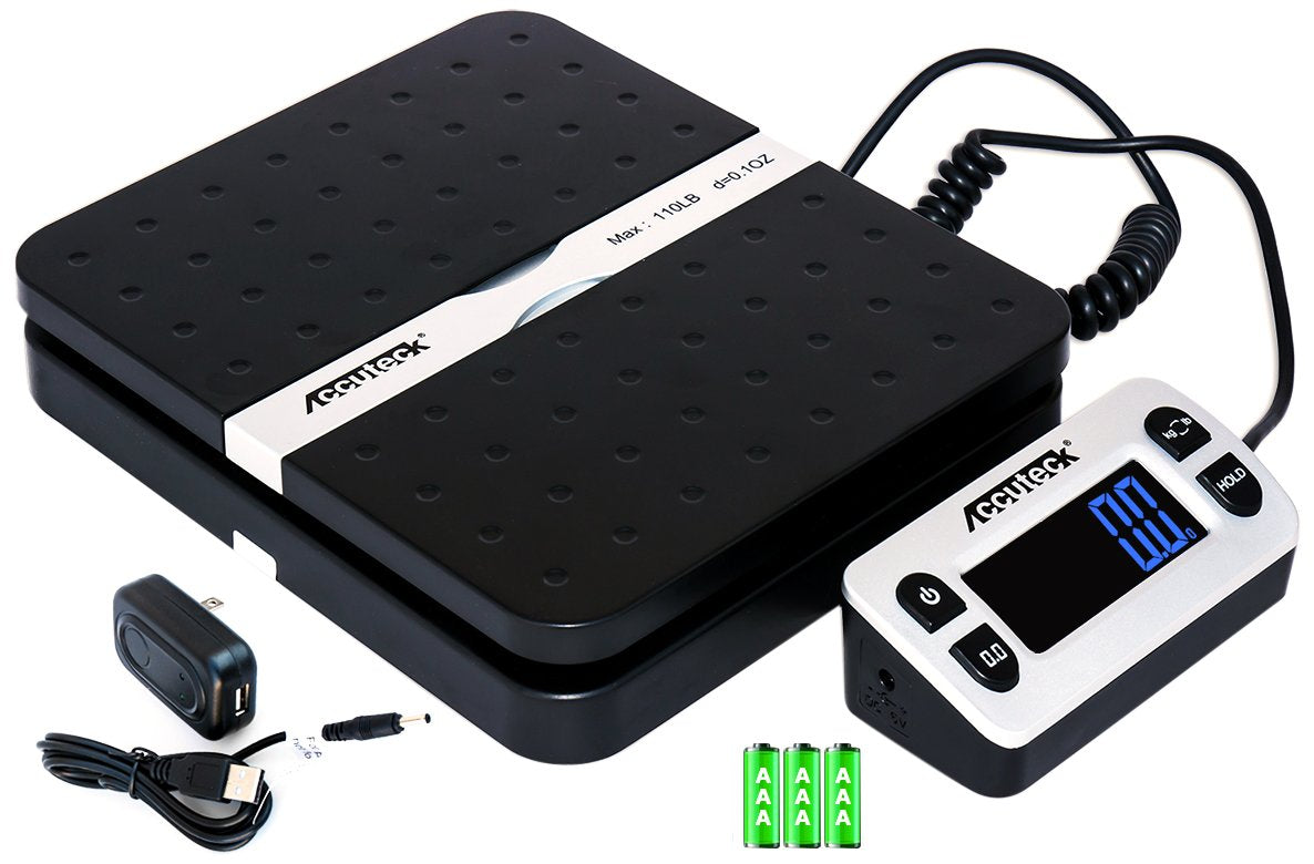 ACCUTECK 8580 High Capacity 110 Lbs High Accuracy 0.1OZ Digital Postal Scale with Remote Display, Batteries and USB Cable and AC Adapter Included