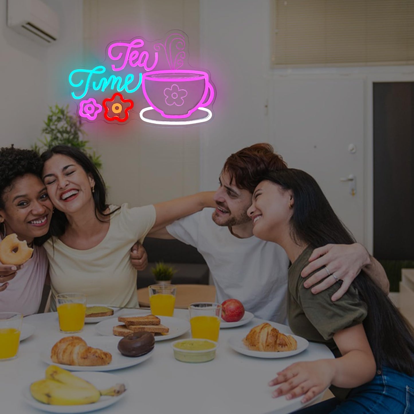 Lets Partea Neon Sign Dimmable Tea Time Party Decorations for Girls LED Garden Floral Teapots Teacups Light for Wall Decor Princess Tea Party