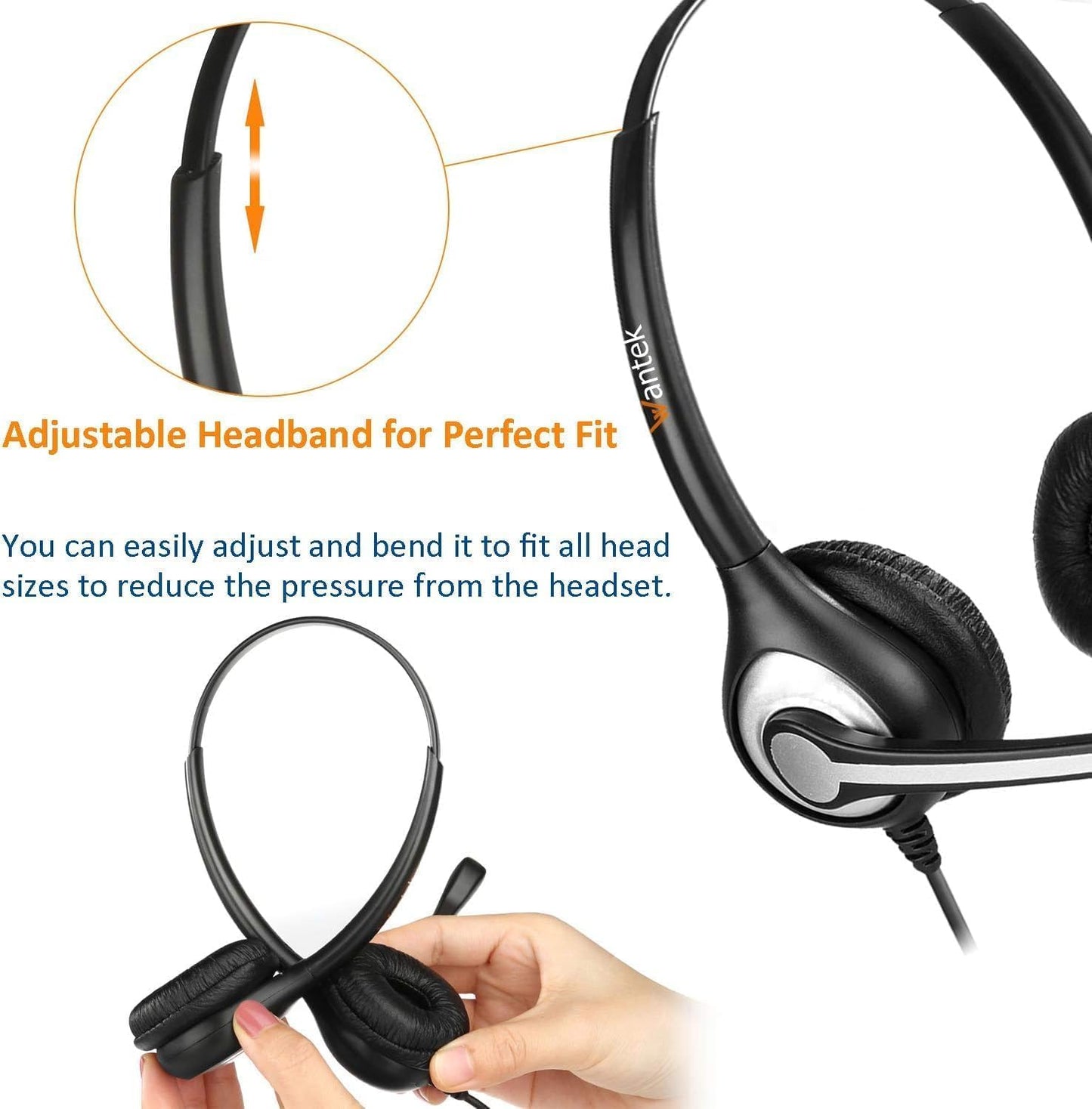 Wantek Phone Headset with Microphone Noise Cancelling,Telephone Headset 2.5mm Jack Compatible with Panasonic AT&T Uniden Cisco Linksys Grandstream