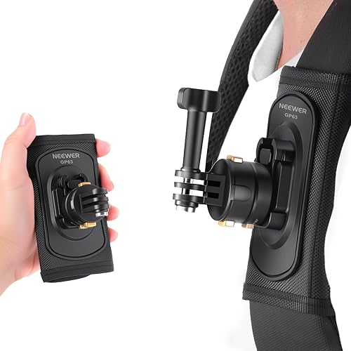 NEEWER Backpack Shoulder Chest Strap Mount Compatible with GoPro DJI Insta360 Action Cameras, 360° Camera Backpack Clip Holder Quick Release & One