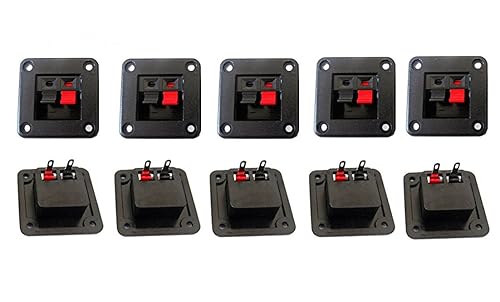 10Pcs 2 Position 2 Pins Square Spring Clip Speaker Terminal Block 1 Row Vertical Audio Amplifier PCB Mount Connector Jointing Clamp Black Red