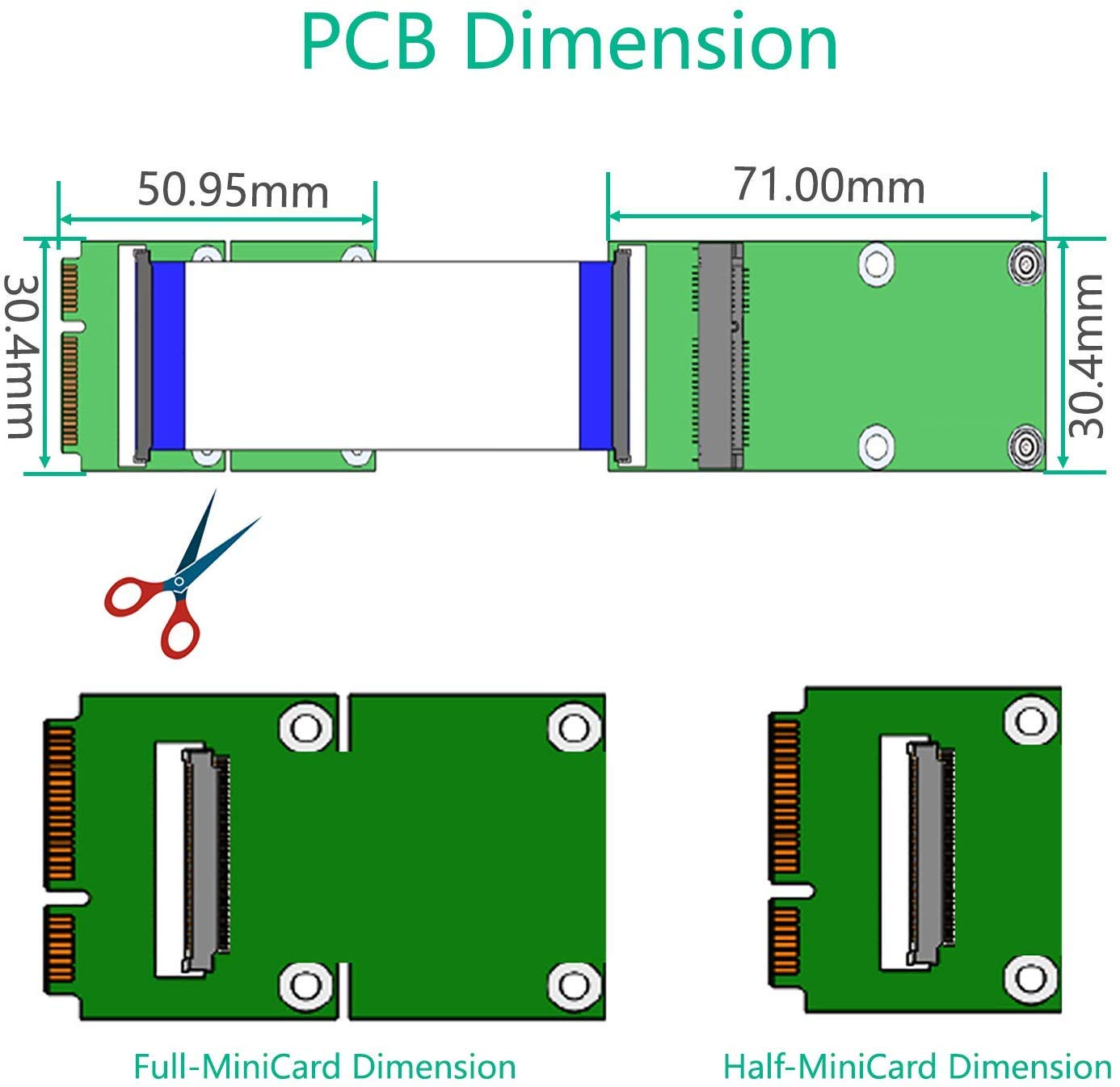 Mini PCI-E Express mSATA Extension Cable for Wireless Card mSATA SSD (Green)