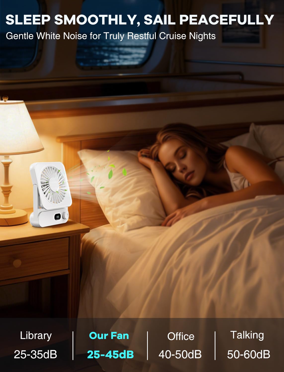 Shintrend Cruise Approved Portable Fan with Magnetic Mount, Rechargeable Cabin Fan with 100 Speeds for Ceiling or Wall, Quiet Cooling for Cruise