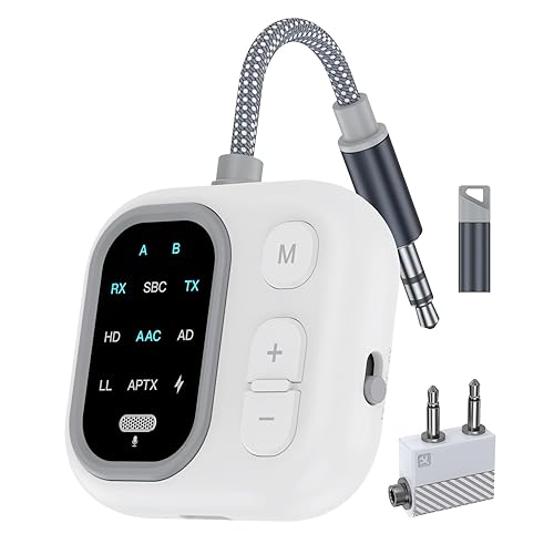 ANBRONICS Bluetooth 5.3 Adapter for Airplane, Support 2 AirPods Dual Wireless Headphones, aptX Adaptive 3.5mm AUX Jack Wireless Audio Transmitter